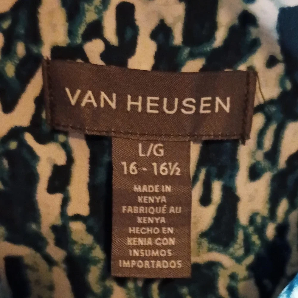 Van Heusen SS‎ Wind Waves Abstract Print Button-Up Shirt Large Harbor Blue White